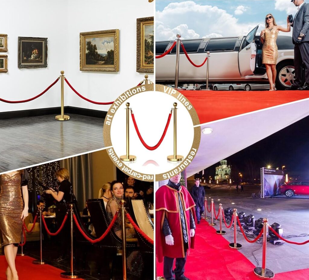 Image of uses of red carpet, ropes and stanchions.